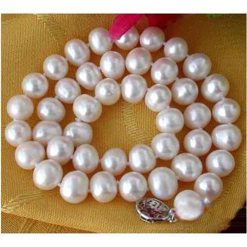 Unique Pearls jewellery Store 9-10mm White Round Freshwater Pearl Necklace Luck Clasp Fine Jewelry Charming Women Gift
