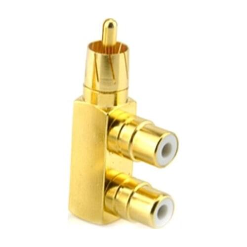 P82F 1PC Gold Plated Copper 1 RCA Male to 2 RCA Female AV Audio Video Adapter Plug Splitter Converter Connector