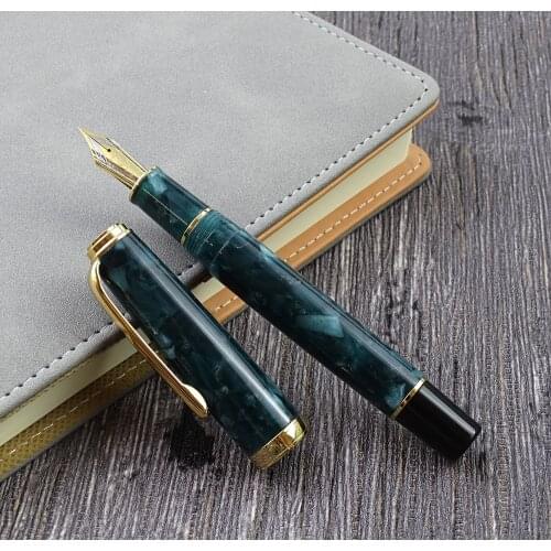 Hongdian 960 Retro Acrylic Resin Fountain Pen Nebula Series EF/F Nib Ink Pen Dark Green with Converter Business Office Writing