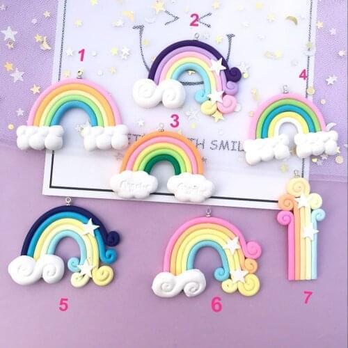 50mm 5pcs Soft rainbow charms earrings flat back resin DIY charms necklace pendant charms for DIY decoration