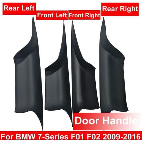 4PCS Car Interior Door Handle Black Carbon Fiber Text For BMW F01 F02 7-series Front Rear Left Right Inner Panel Pull Trim Cover
