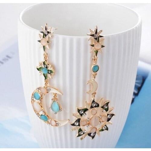 Stars Sun Moon Rhinestone Crystal Earrings Beautiful Earrings Women 2020 New Fashion All-match Earrings Jewelry