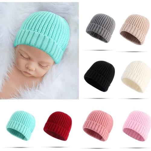 Baby Boy Hat Toddler Baby Girl Cap Knitted 0-3M Childrens Accessories Newborn Photography Winter Warm Solid Color Beanie