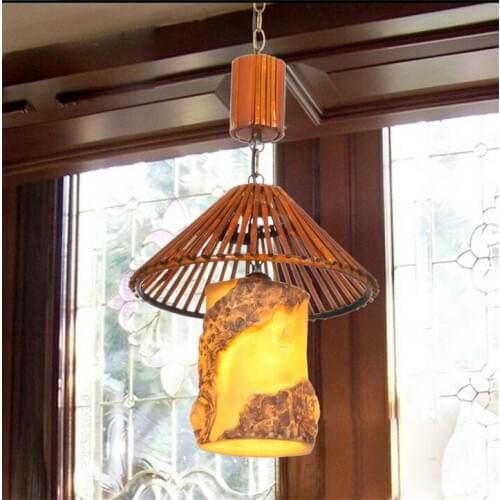 Mediterranean minimalist retro resin&bamboo hand-made pendant lights American rural E27 lamp for vestibule&stairs&porch LDK007