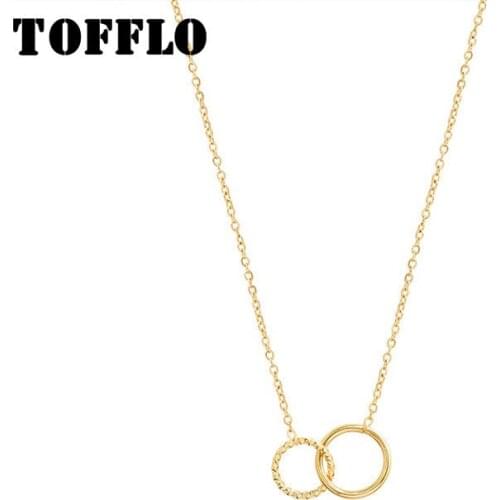 TOFFLO Stainless Steel Jewelry Ins Double Circle Necklace Womens Fashion Clavicle Chain BSP796