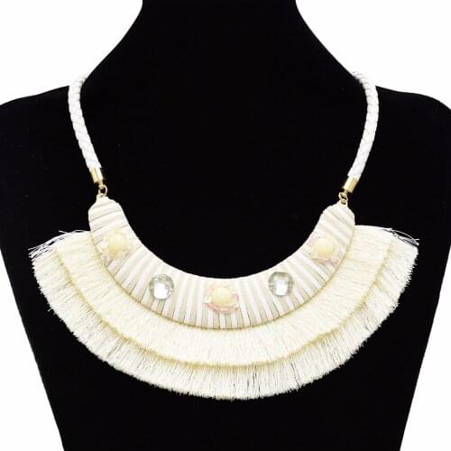 Turkish Tribal Ethnic Cotton Tassel Statement Collar Choker Bib Chunky Necklace Thread Fringed India Gypsy Party Jewelry