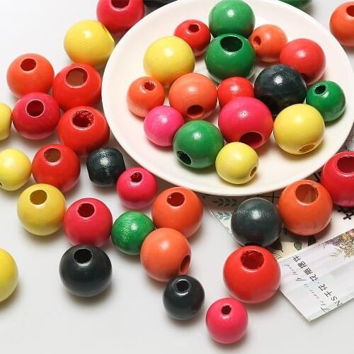 15pcs High Quality Mixed Natural Wooden Beads With Big Hole Round Spacer Beads For Jewelry Making DIY Bracelets Accessories