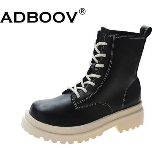 ADBOOV Winter Fur Linling Ankle Boots Ladies Shoes Platform Genuine Leather Martin Boots