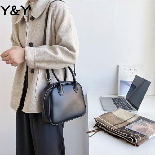 Y&Y Ins Korean Style Women Pu Bags Ladies Smooth leather Shoulder Bags Diagonal Bags Retro Portable Tote Bag Fashion Female Bags