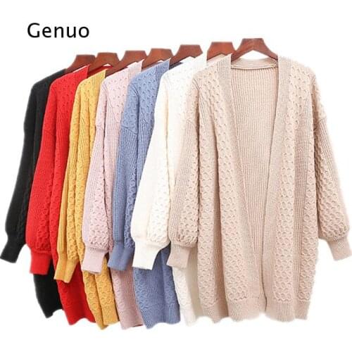 New Casual Long Section Womens Open Spring and Autumn New Loose Knit Cardigan Coat Female Korean Version of Thick Coat