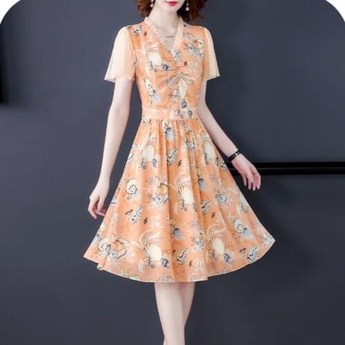 2021 Women Casual Sweet Print 3XL Plus Size Dress Summer Vintage Floral Chiffon Beach Midi Dress Elegant Bodycon Party Vestidos