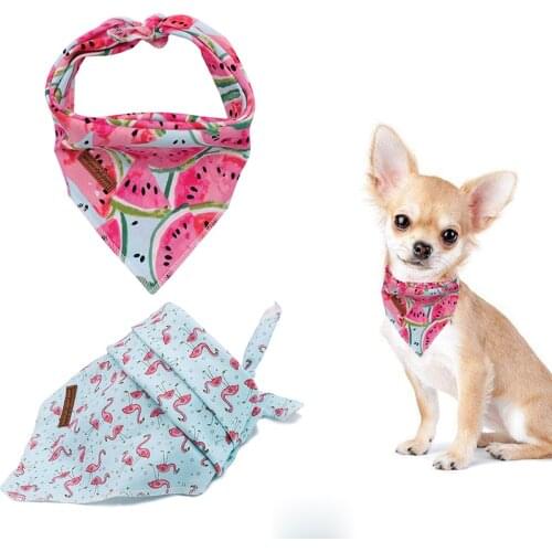 2 Pcs Unique Style Paws Dog Cat Bandana Dog Accesseries Pet Product Gift for Dog Bandage Bandana Collar Flower Blue Melon