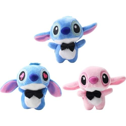 3pcs 8cm Lilo and Stitch Plush Toys Pink Angel Lovers Soft Stuffed Keychain Pendants