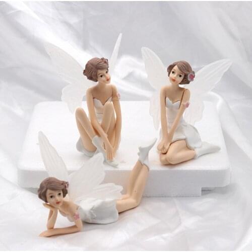 3pcs in a set Flying Flower Fairy Garden DIY Miniature White Angel Flower Ornaments Home Decoration Cartoon Gifts Cake decor