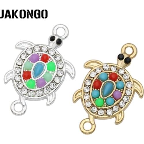 JAKONGO Silver Plated Colorful Crystal Turtle Connectors for Jewelry Making Bracelet Accessories DIY Craft 25x16mm