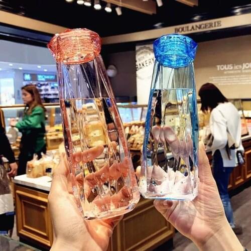 Diamond Water Cup Creative Glass Water Cup Couple Personality Octagon Student Portable Travel Water Cup Glass Water Bottle