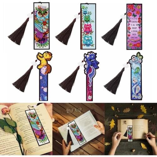 1PC Diamond Painting Bookmark 5D DIY Special Shaped Diamond Painting Leather Tassel Bookmark Craft Christmas Gift