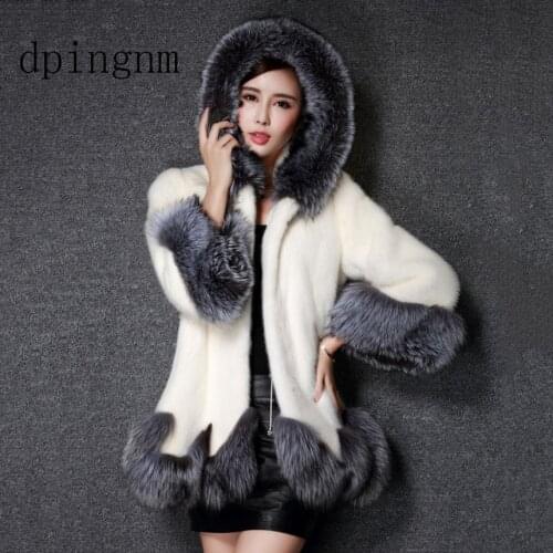 White color mixing faux fur coat women Fluffy warm female outerwear 2018 winter coat jacket long sleeve hairy overcoat