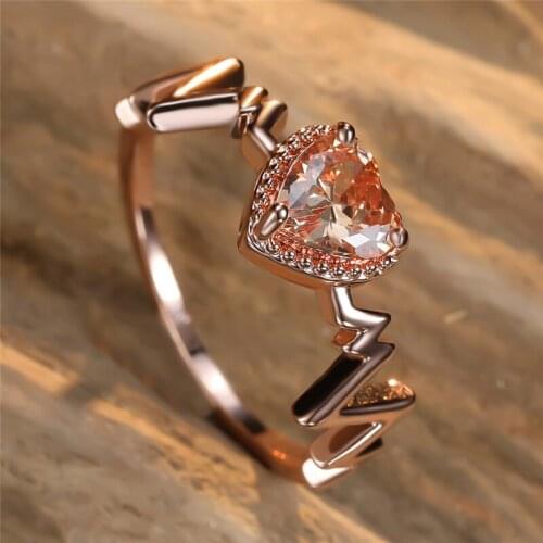 Champagne Zircon Cute Heart Stone Rings For Women Wedding Jewelry Vintage Fashion Rose Gold Engagement Ring Mothers Day Gifts
