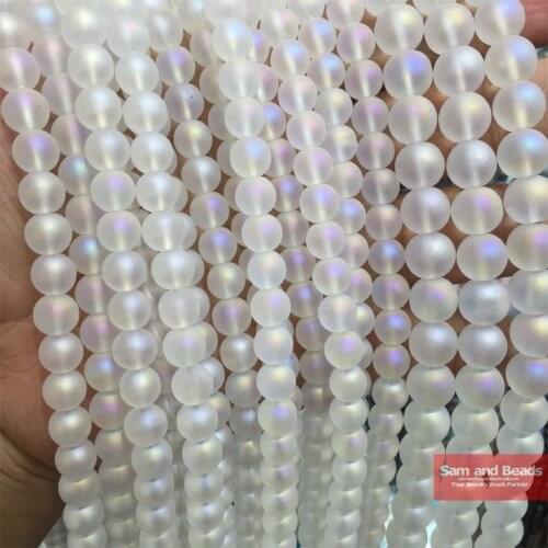 Natural Stone Dull Polish Matte Rainbow Plated Clear Quartz Loose Beads 16" Strand 6 8 10MM Pick Size For Jewelry Making DCQB01
