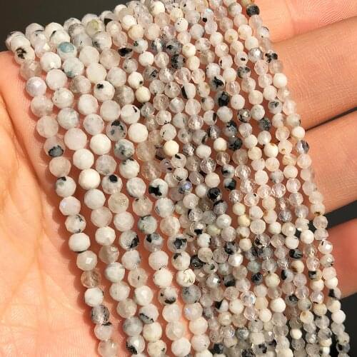 Natural Stone Black Dots Moonstone Round Loose Spacer Beads for Jewelry Making Diy Bracelet Necklace Earrings 2 3 4mm 15 Inches