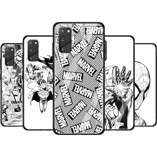 Marvel Black White Comic Tempered Glass Cover For Samsung Galaxy S20 S10 S9 S8 S10E FE Ultra Plus Lite 5G Phone Case