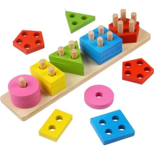 Wooden Color Recognition & Shape Sorter, Colorful Geometric Board Sorting & Stack Chunky Puzzle Toys
