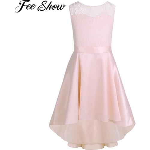 Childrens Lace Dresses High-low Princess Girl Dress Birthday Wedding Party Dress Holy Communion Clothing Summer Kids Clothes