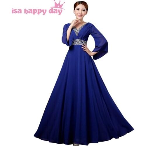 Plus size elegant long modest women bridemaid royal blue bridesmaid dresses sequin dress with sleeve for formal weddings H2912