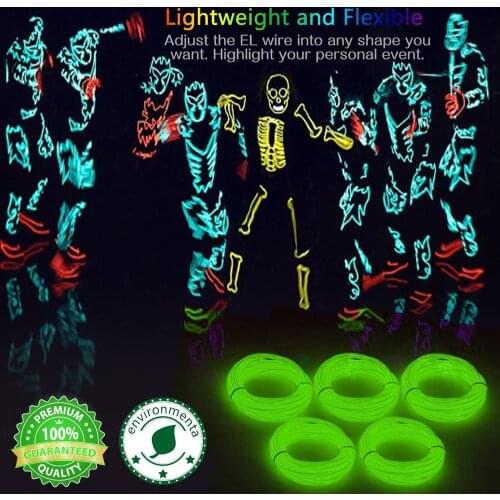 5 in 1 EL Wire Super Bright Portable Kits Electroluminescent Wire with Transformer for Christmas Halloween Decor Parties D30