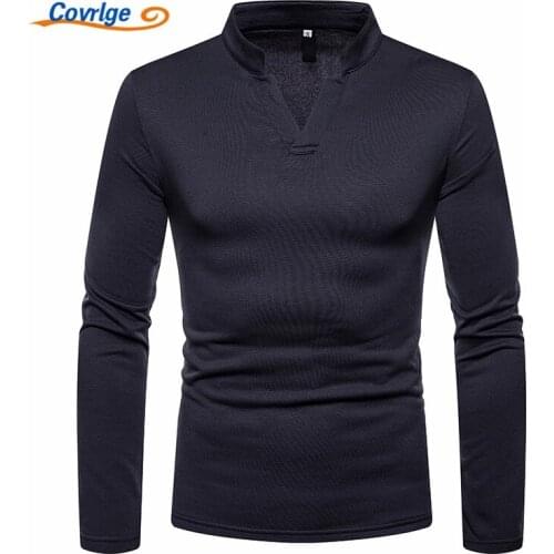 Covrlge T-Shirt Men 2018 Spring Autumn New Long Sleeve Henry Collar T Shirt Men Brand Soft Pure Slim Fit Tee Shirts MTL105