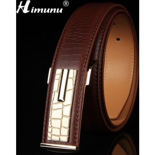 [HIMUNU] Newest 100% Genuine leather Mens Belt Store Crocodile grain belt Luxury Design alloy metal buckle Business Men belt