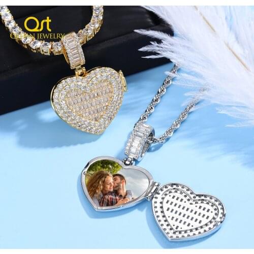 Customized Photo Necklace Heart Clamshell Women Charm HipHop Bling Iced Out Jewelry Solid Back Tennis Chain For Men Women Gift