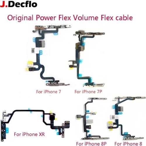 JDecflo ORIGINAL NEW Power Flex Volume Flex Cable For iPhone 7 7G 7P 8 8G 8P XR With Metal Flexible Repair Replacement Parts