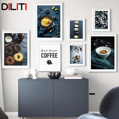 Chocolate Circle Coffee Canvas Painting Blueberry Nordic Avocado Posters and Prints Wall Pictures for Kitchen Decoration