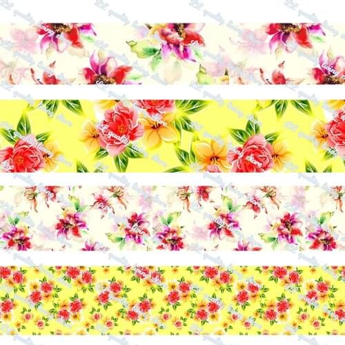16-75MM Watercolor Flowers printed Grosgrain Ribbon 50 Yards/Roll Tape Clothing Bakery Gift Wrapping Accessory Hairbow Head