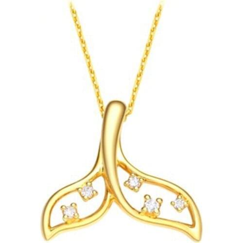 MADALENA SARARA Pure 18K Gold Shark Tail Pendant Diamond Prong Setting Au750 Pure Gold Chain Necklace Classical Style