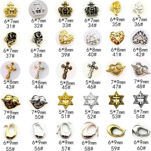 50pcs/Pack Vintage Series 2 Alloy Nail Art Parts Charms Crown Rose Flower Heart Cross 3D DIY Metal Accessories Sticker Tools