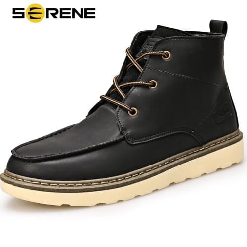 BEAND SERENE Mens Fashion Boots Work & Safety Boots Tooling Boots Casual Leather Lace-Up Ankle Boots Size 39-44 Shoes DG883