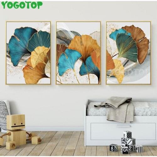 Blue Green Yellow Gold Plant Leaf Abstract 3 piece Full square/round diamond painting 5d diy diamond embroidery wall art ML1455