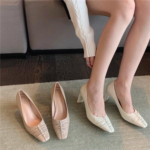 Autumn 2021 new fashion grandma shoes womens thick heel womens shoes all-match shallow mouth high heels