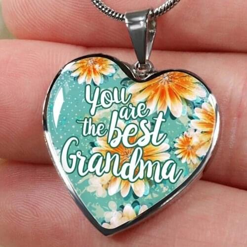 To My Grandma Heart Pendant Necklace with Letter You Are The Best Grandma Family Birthday Christmas Gift Jewelry Accessories