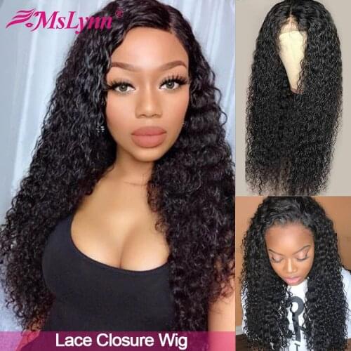 Lace Closure Wig Curly Human Hair Wigs Pre Plucked with Baby Hair 4x4 Lace Wig for Black Women Mslynn Remy Wig 180% Density