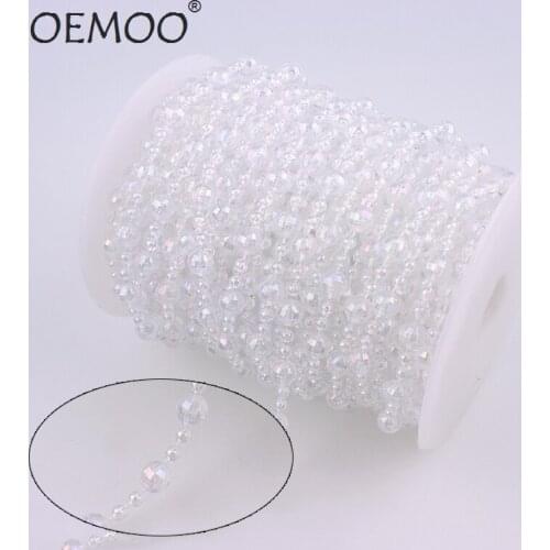 Craft Artificial Crystal Clear AB Round Ball Glass Loose Pearl Beads Cotton Line Chain For DIY Wedding Party Decoration Party