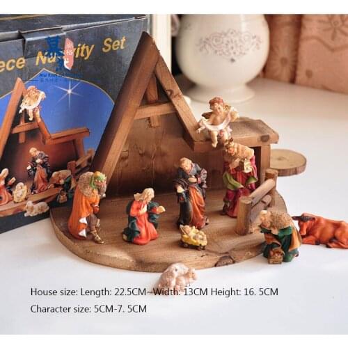 Retro house DIY Christ Statue Nativity Scene figures manger group Resin Decorations Crafts Christmas Party supplies For Home