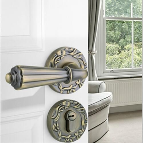 Retro simple indoor silent mechanical Split body lock bronze bedroom study solid wooden door lock antique brass hinge stopper