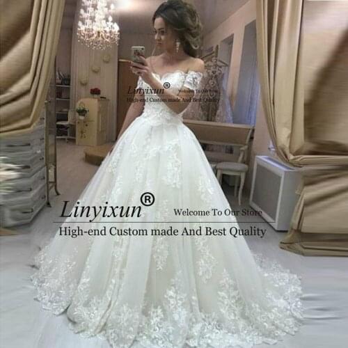 Luxury Off-Shoulder Ball Gown Wedding Dresses Vintage Applique Court Train Bridal Gown Plus Size Vestido De Noiva Custom Made