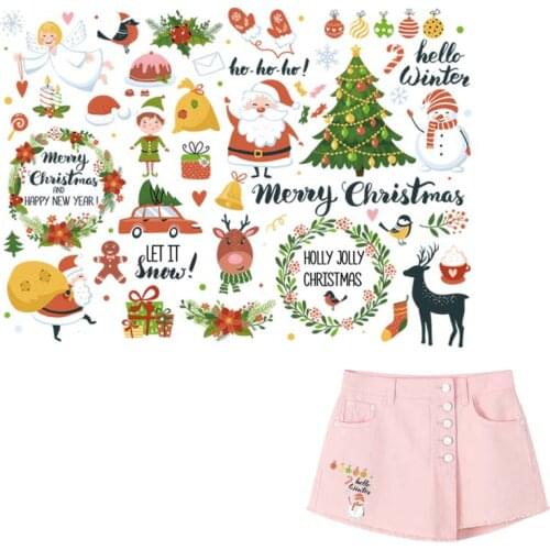 Christmas Iron-On Transfers For Clothing Stickers Heat Transfer Iron On Diy Accessory Fashion Clothes Applique On Clothes