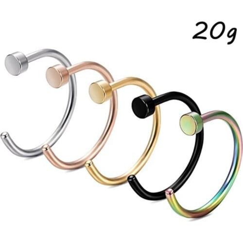 Showlove 5Pcs Titanium Anodized Surgical Steel Nose Lip Open Hoop Rings Piercing For Nostril Nose Studs Body Jewelry 18g&20g