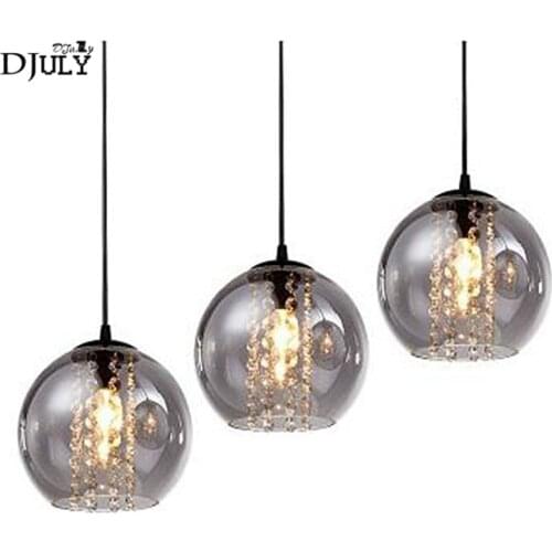 Nordic Smoke gray glass Crystal chain pendant lights for living room dining room luxury home deco hanging lamp kitchen luminaire